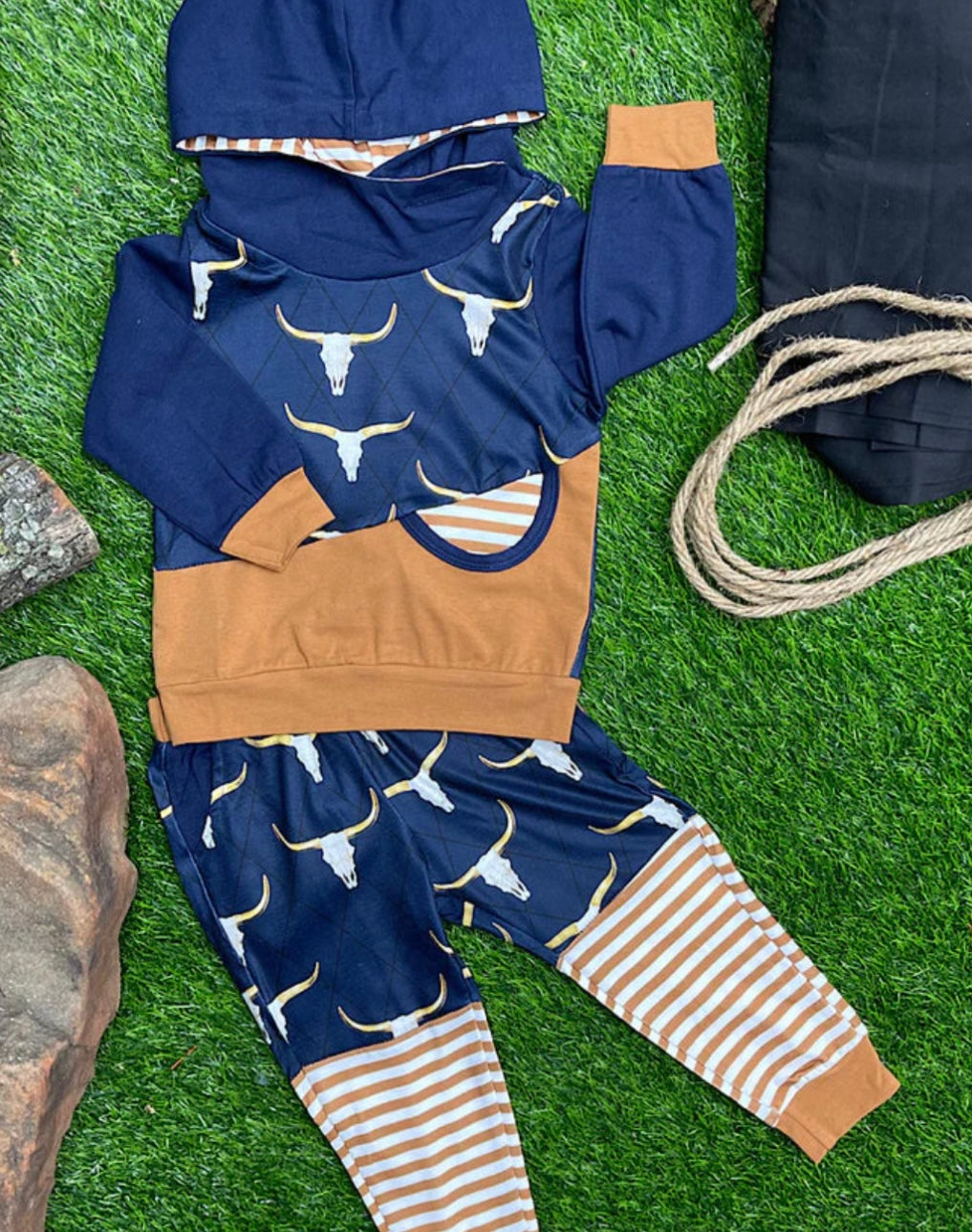 Boy Navy Cow Skull Jogger Set