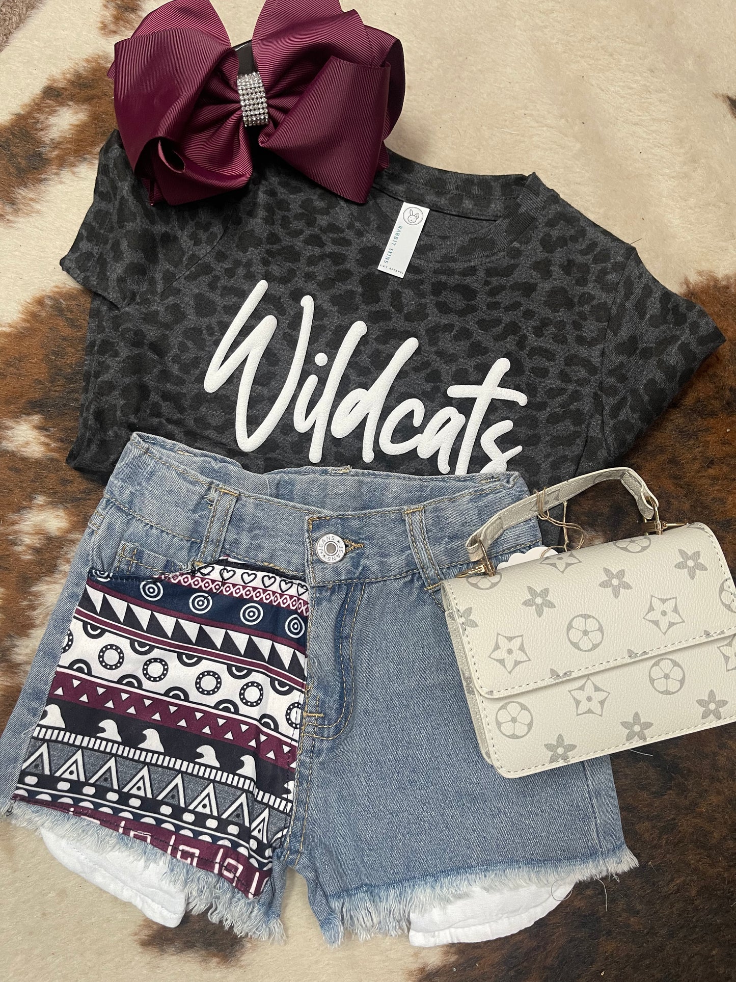 Burgundy Patch Denim Shorts