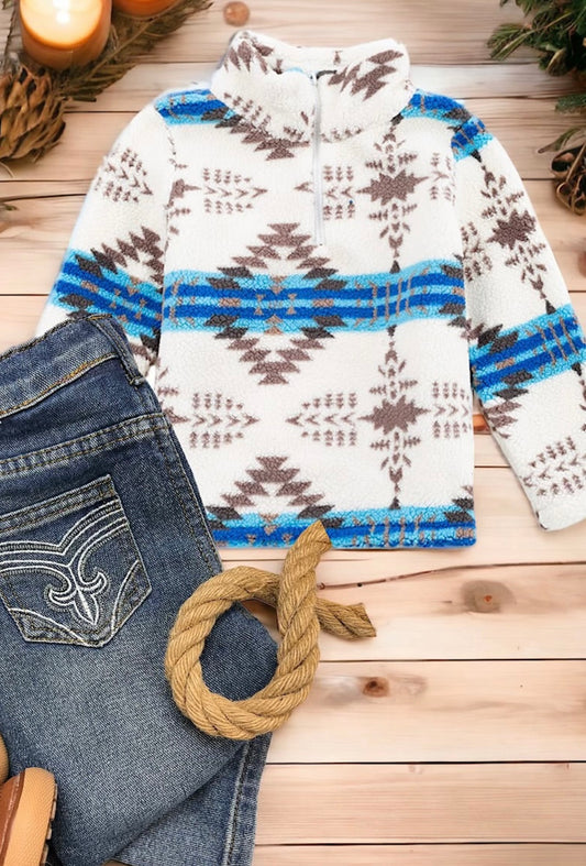 AZTEC/BROWN ON WHITE SHERPA PULLOVER